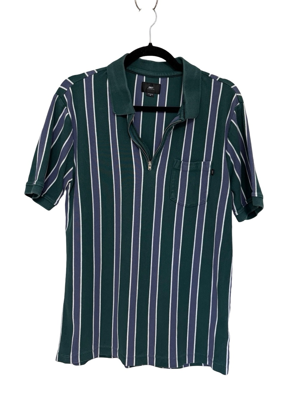 Obey Men’s 100% Cotton Quarter Zip Retro Stripe Polo - Size M